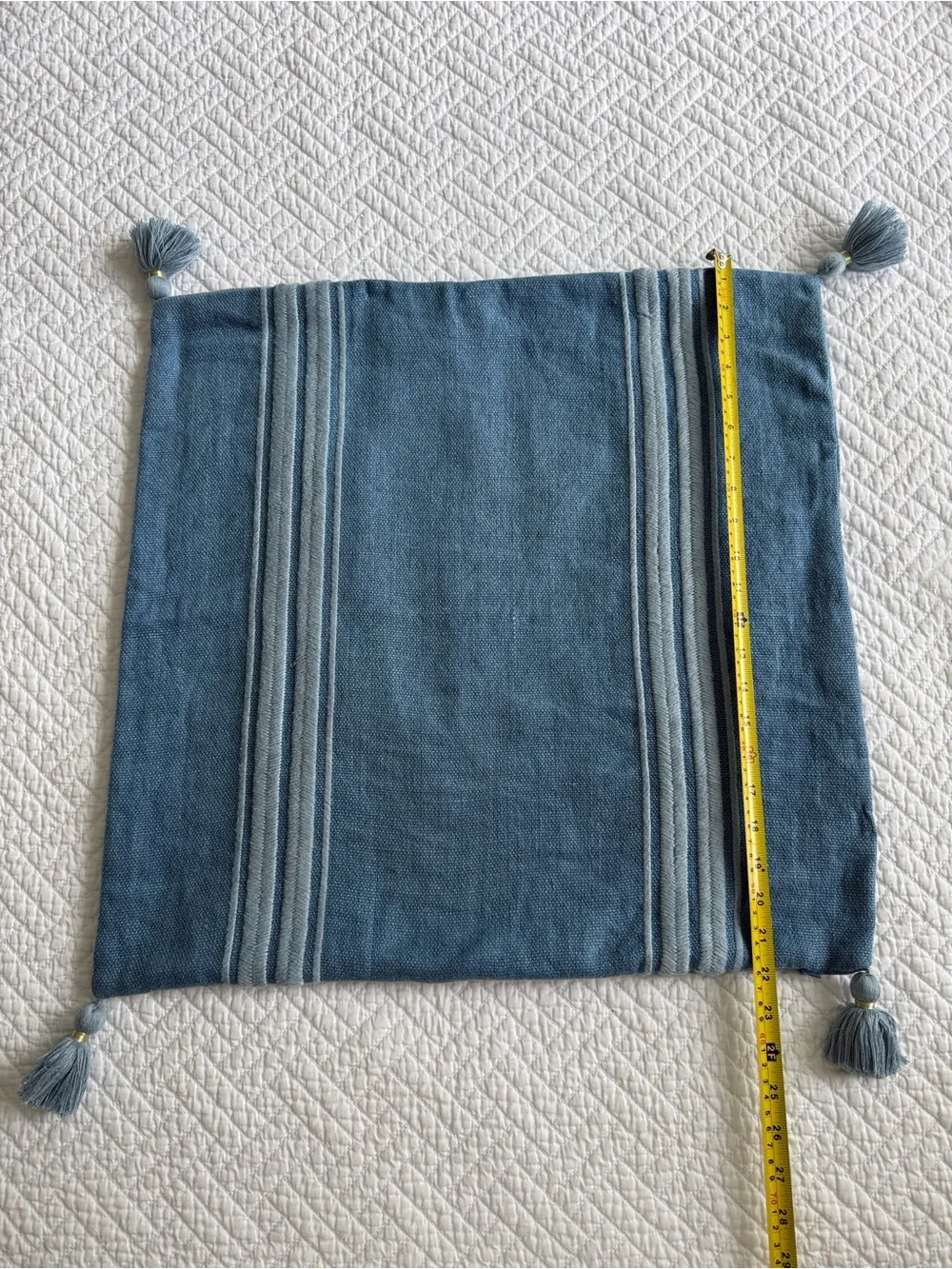 Serena & Lily Addie Harbor Blue Stripe Tassel Accent Pillow 22 x 22